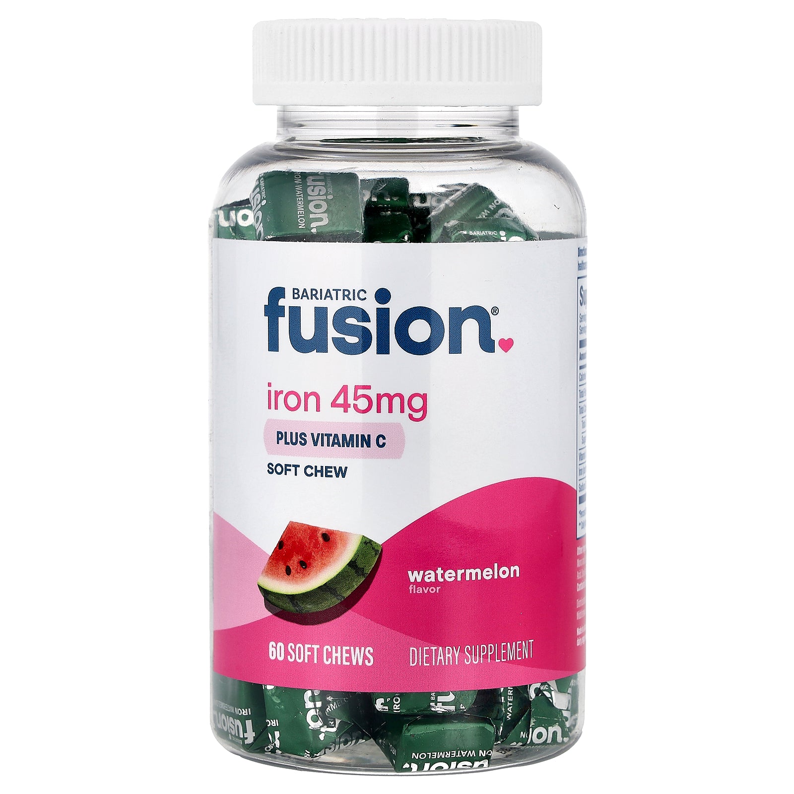 Bariatric Fusion, Iron Plus Vitamin C, Watermelon, 60 Soft Chews