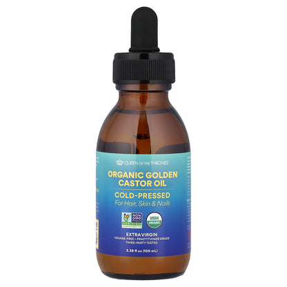 Queen of the Thrones, Organic Golden Castor Oil, Cold-Pressed, 3.38 fl oz (100 ml)