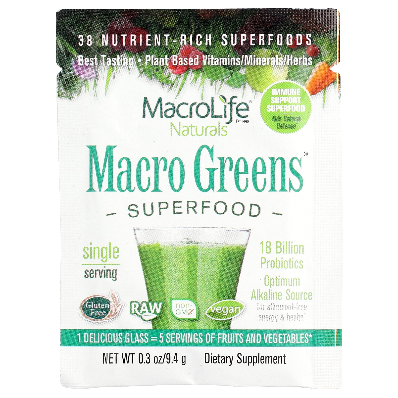 Macrolife Naturals, Macro Greens®, Superfood, 0.3 oz (9.4 g)