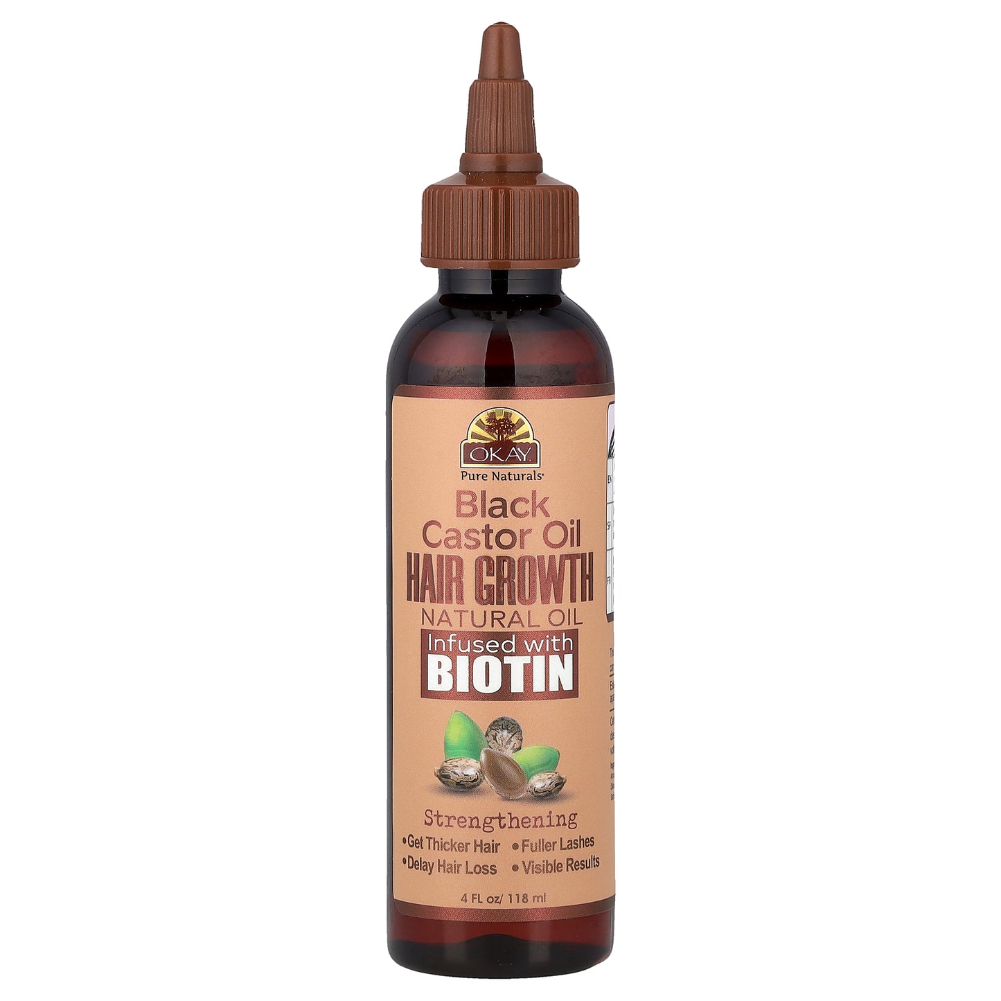 Okay Pure Naturals, Black Castor Oil, Hair Growth Natural Oil Infused with Biotin, 4 fl oz (118 ml)