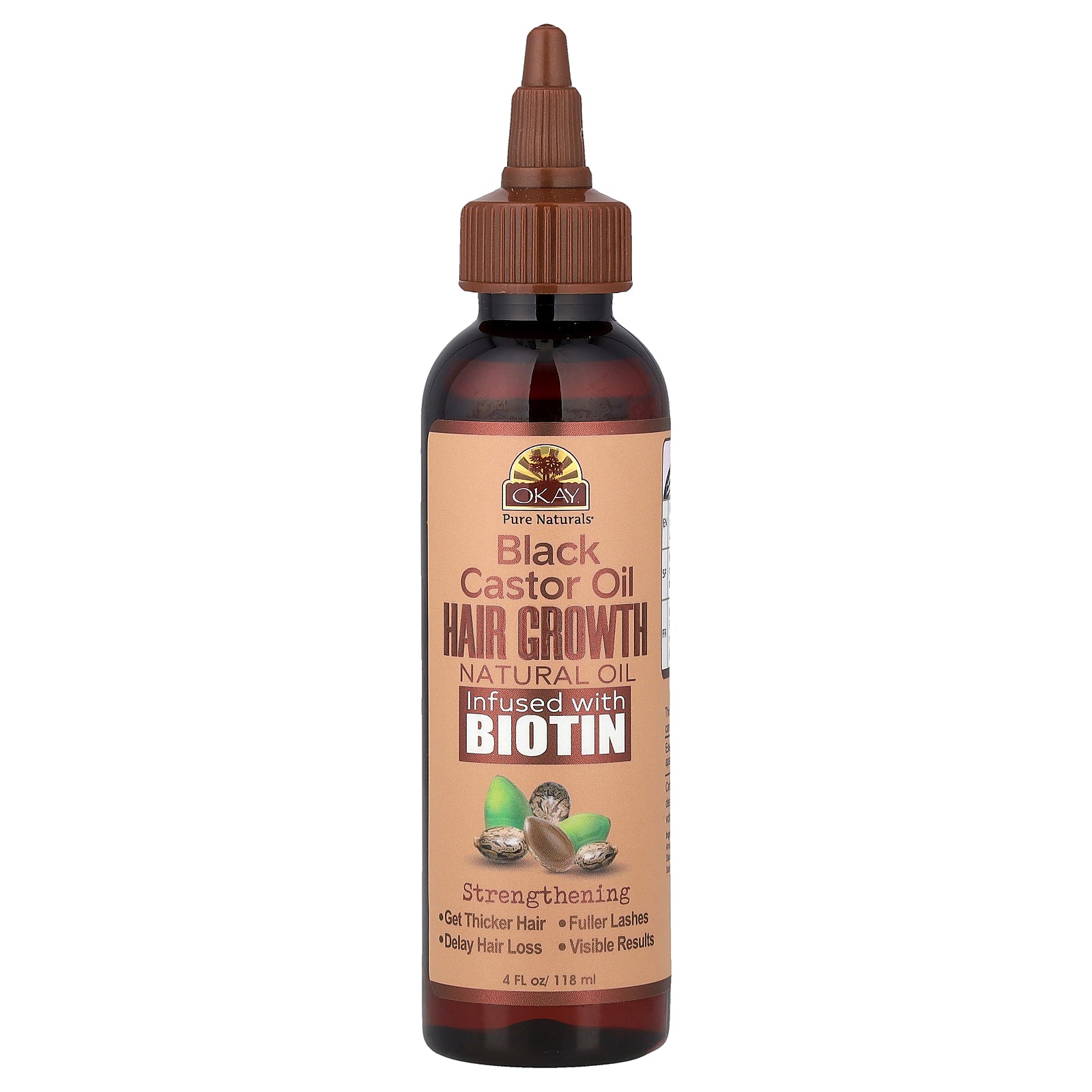 Okay Pure Naturals, Black Castor Oil, Hair Growth Natural Oil Infused with Biotin, 4 fl oz (118 ml)