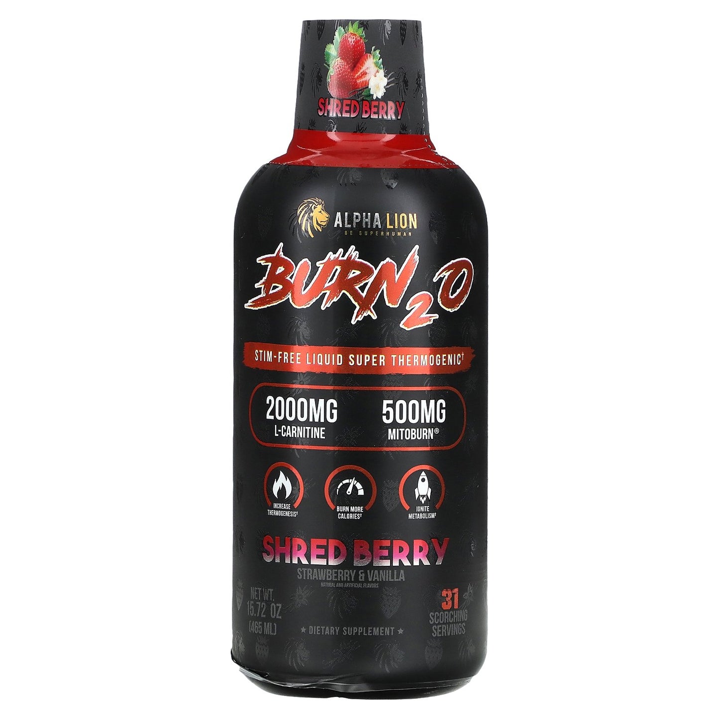 ALPHA LION, Burn2O, Shred Berry, Strawberry & Vanilla, 15.72 oz (465 ml)