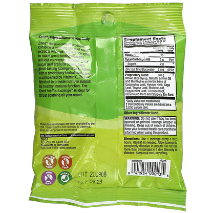 Zand, Naturals, Lemon Zinc, Lemon Mint, 15 Throat Lozenges