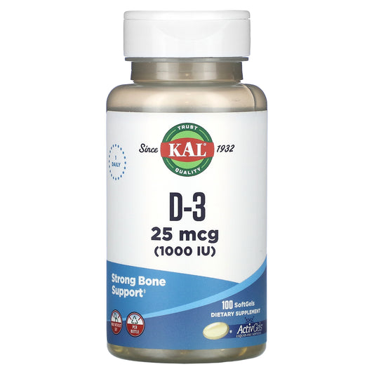 KAL, D-3, 25 mcg (1,000 IU), 100 SoftGels