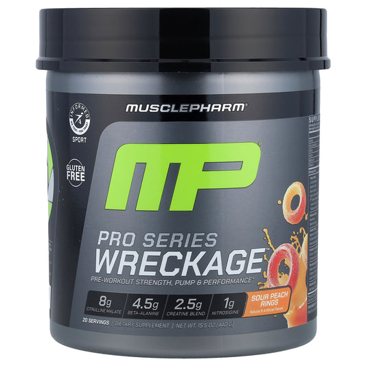 MusclePharm, Pro Series Wreckage™, Pre-Workout, Sour Peach Rings, 15.5 oz (440 g)