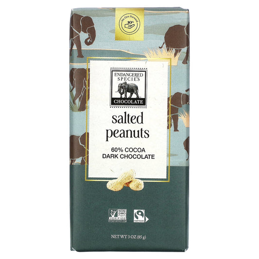 Endangered Species Chocolate, Dark Chocolate Bar, Salted Peanuts, 60% Cocoa, 3 oz (85 g)