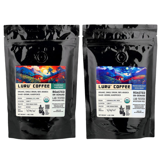 Pure Indian Foods, Luru™ Coffee, Whole Beans Sampler, 2 Packs, 4 oz (113 g) Each