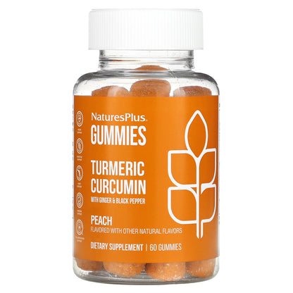 NaturesPlus, Turmeric Curcumin With Ginger & Black Pepper, Peach, 60 Gummies