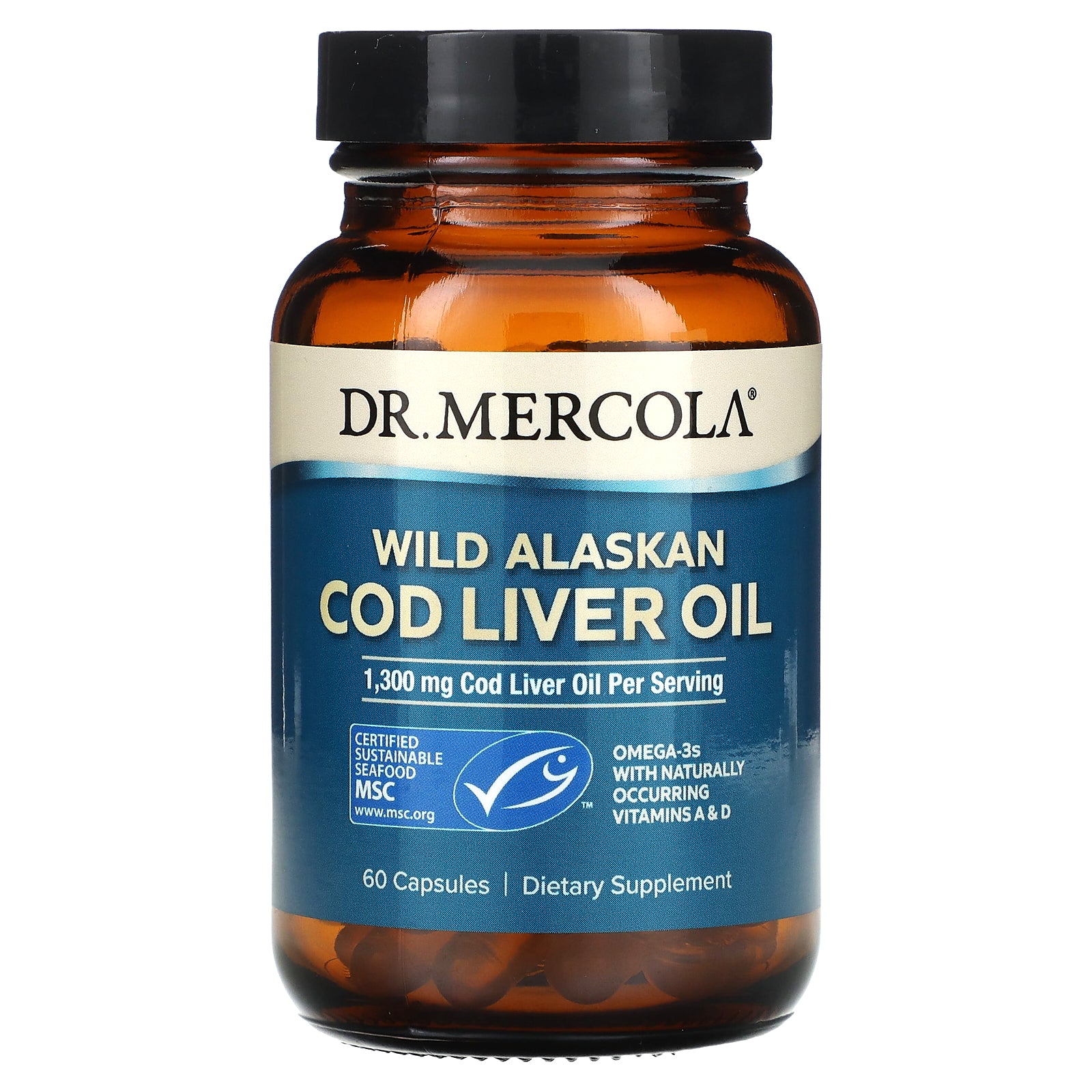 Dr. Mercola, Wild Alaskan Cod Liver Oil, 60 Capsules (650 mg per Capsule)