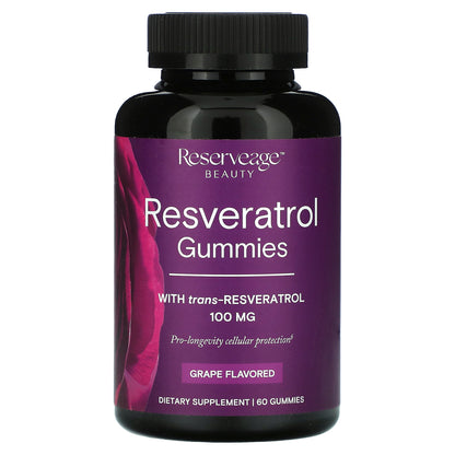 Reserveage Beauty, Resveratrol Gummies, Grape Flavored, 60 Gummies (50 mg per Gummy)