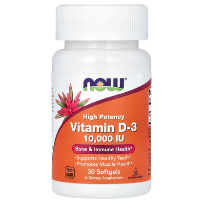 NOW Foods, Vitamin D-3, High Potency, 10,000 IU, 30 Softgels