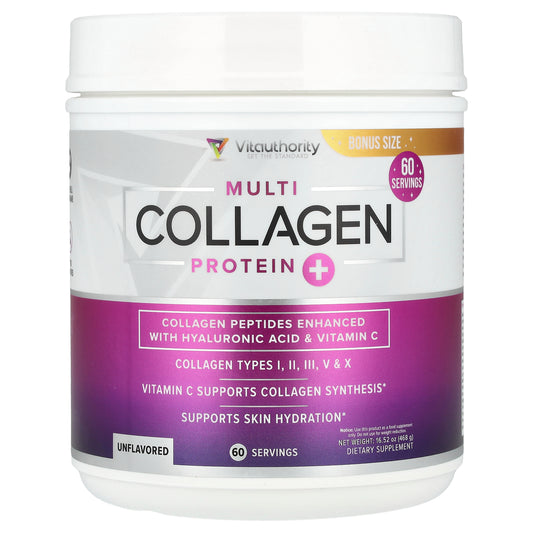 Vitauthority, Multi Collagen Protein+, Unflavored, 16.52 oz (468 g)