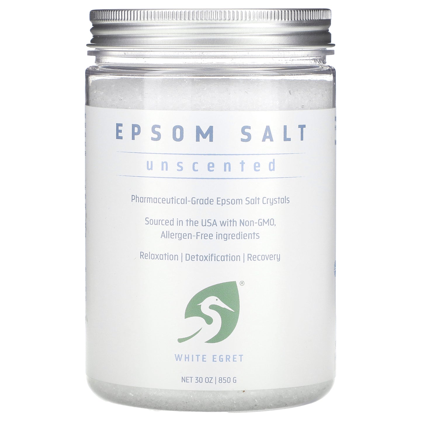 White Egret, Epsom Salt, Unscented, 30 oz (850 g)