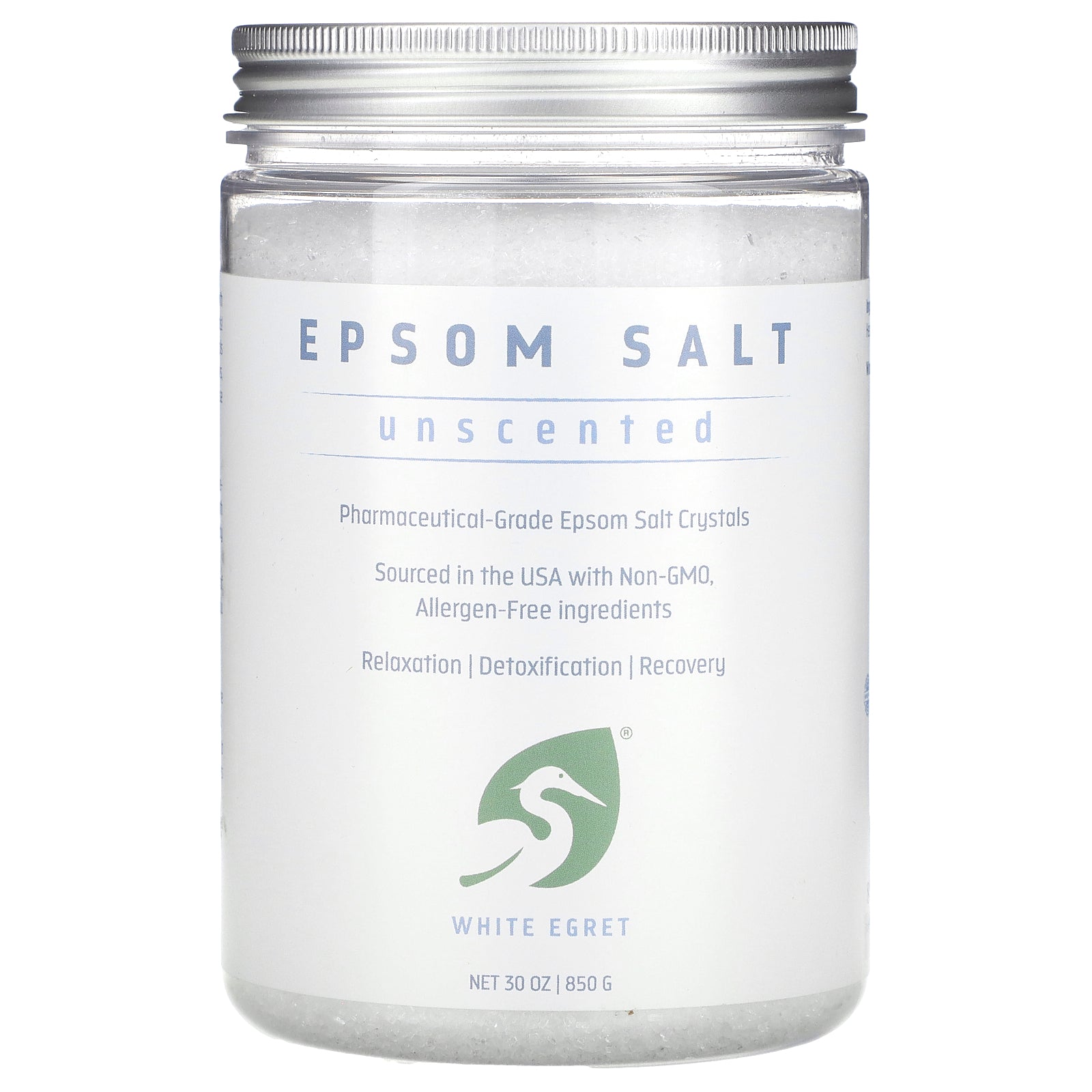 White Egret, Epsom Salt, Unscented, 30 oz (850 g)