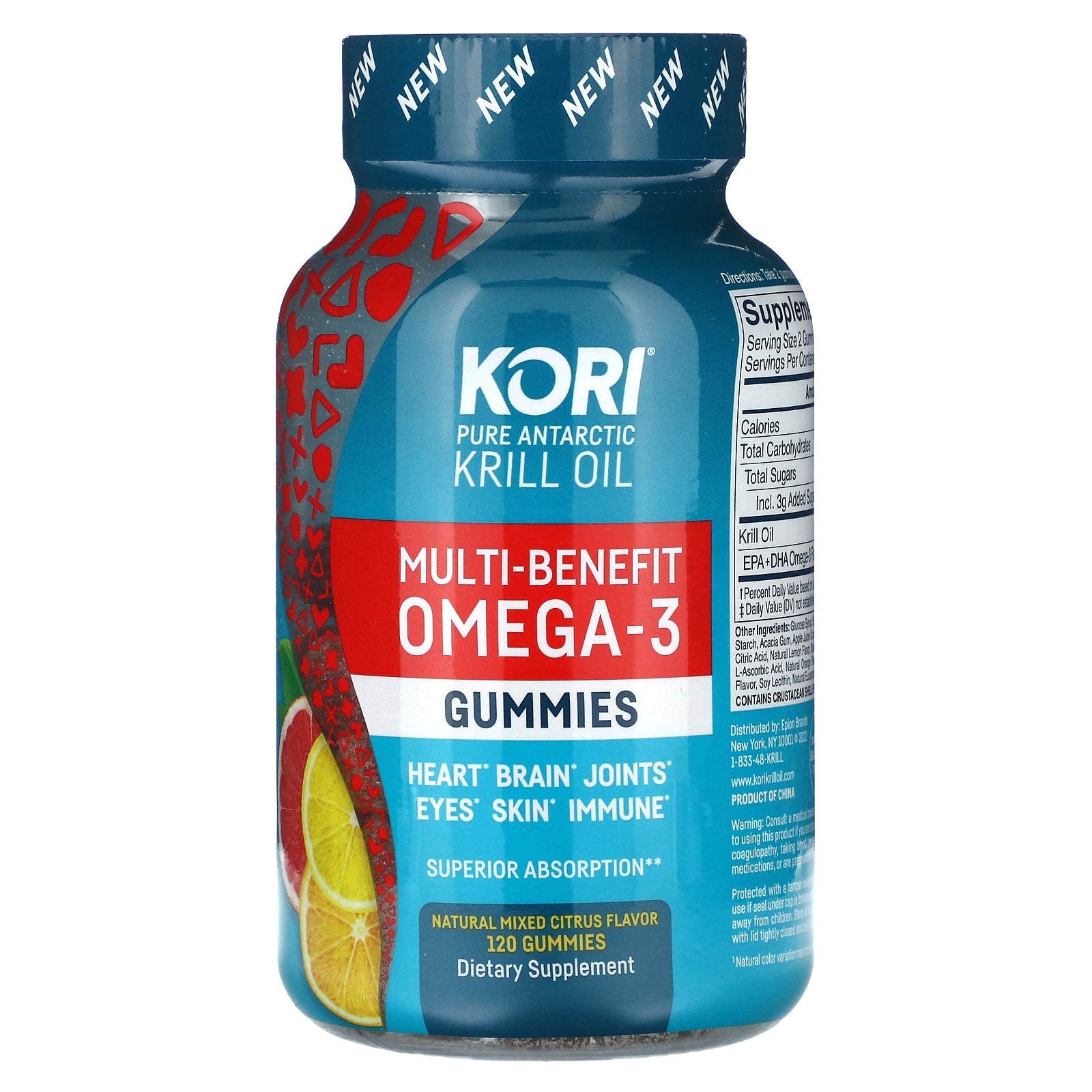 Kori, Pure Antarctic Krill Oil, Multi-Benefit Omega-3 Gummies, Natural Mixed Citrus, 125 mg, 120 Gummies (62.5 mg per Gummy)