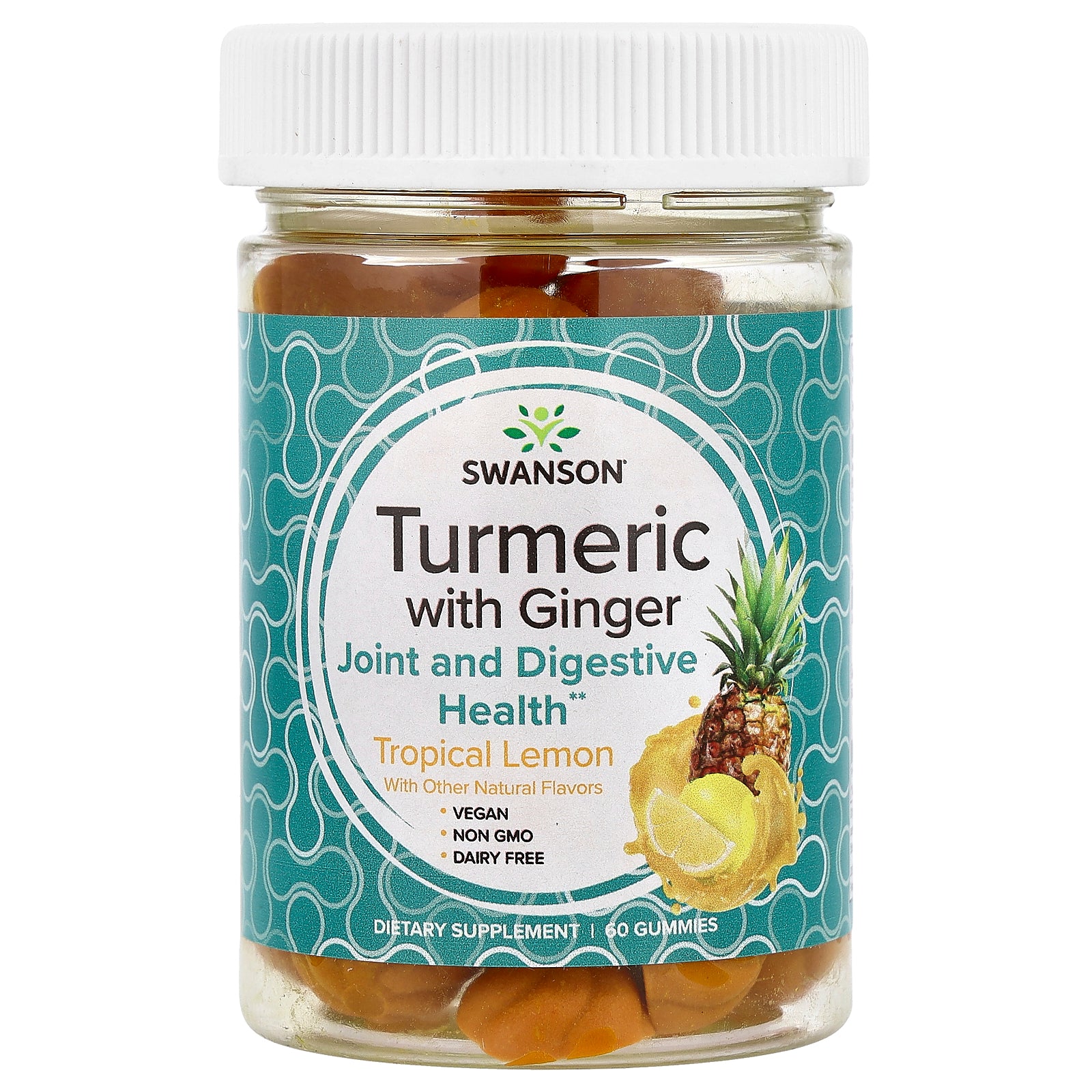 Swanson, Turmeric With Ginger Gummies, Tropical Lemon, 60 Gummies