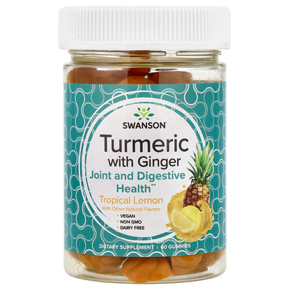Swanson, Turmeric With Ginger Gummies, Tropical Lemon, 60 Gummies