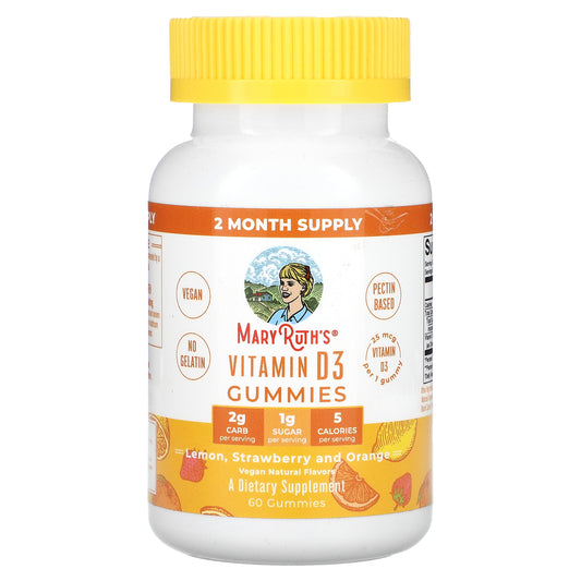 MaryRuth's, Vitamin D3 Gummies, Lemon, Strawberry and Orange, 25 mcg, 60 Gummies