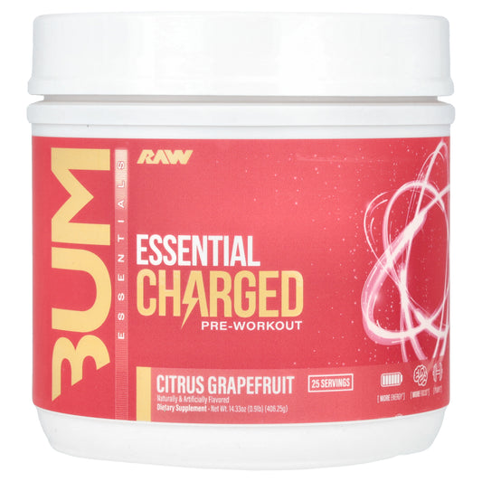 Raw Nutrition, Bum, Essential Charged, Pre-Workout, Citrus Grapefruit, 14.33 oz (406.25 g)