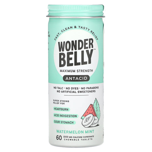 Wonderbelly, Antacid, Watermelon Mint, 1,000 mg, 60 Chewable Tablets