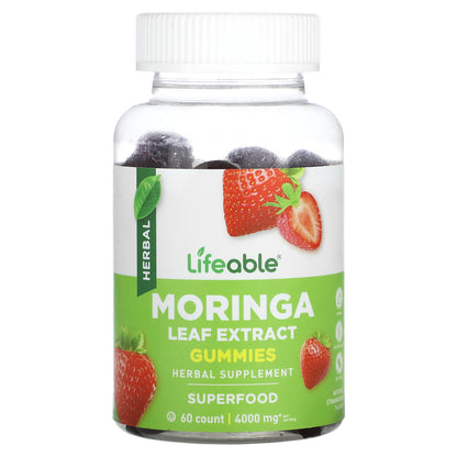 Lifeable, Moringa Leaf Extract Gummies, Natural Strawberry, 60 Gummies (2,000 mg per Gummy)