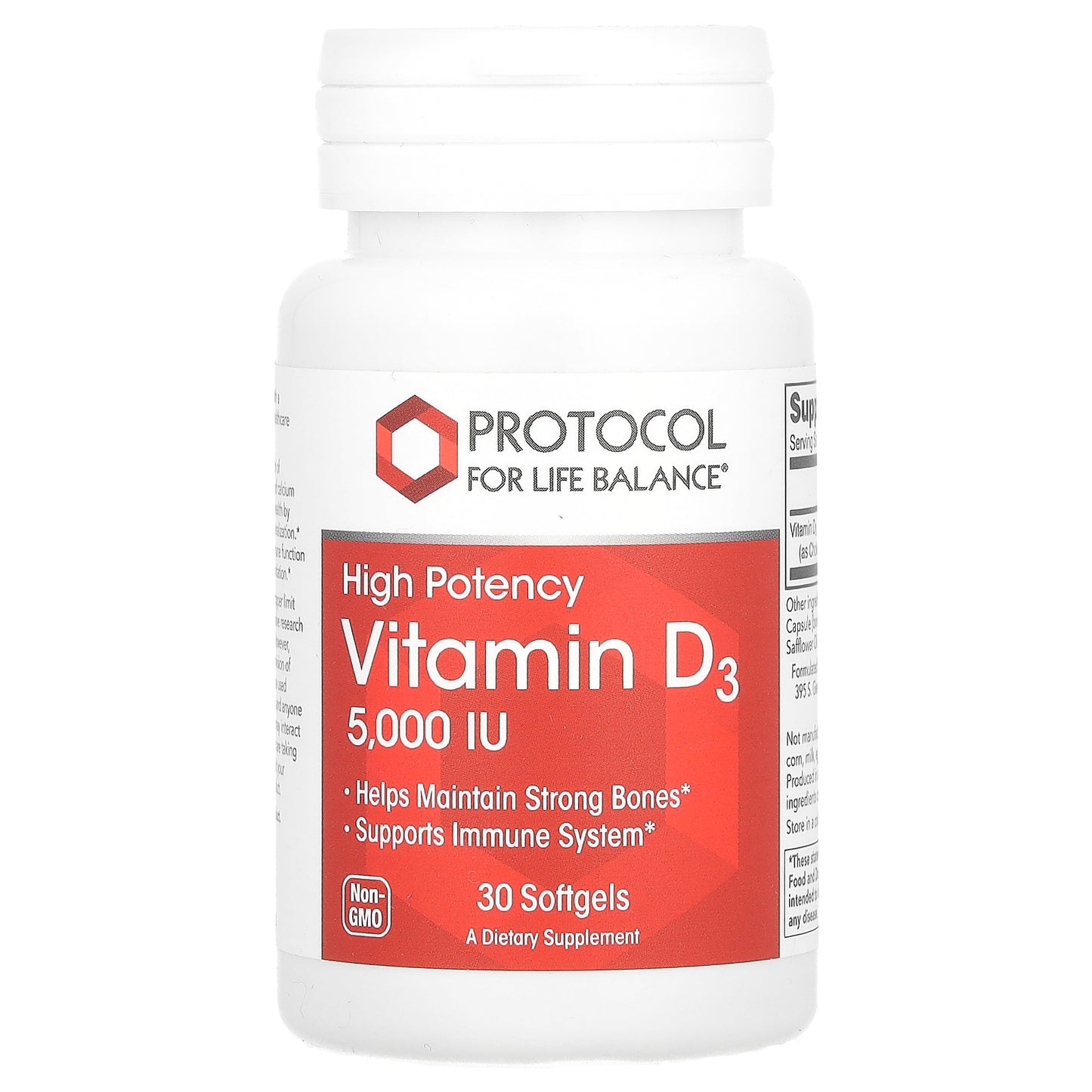 Protocol for Life Balance, Vitamin D3, High Potency, 125 mcg (5,000 IU), 30 Softgels