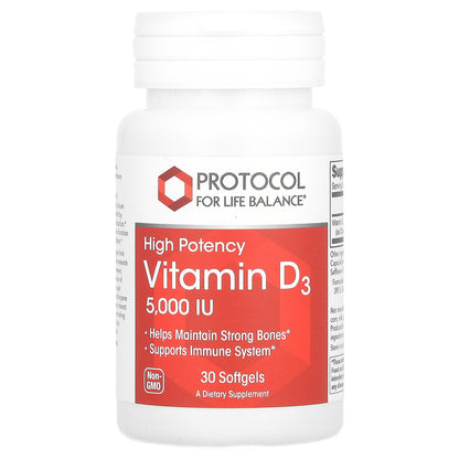 Protocol for Life Balance, Vitamin D3, High Potency, 125 mcg (5,000 IU), 30 Softgels