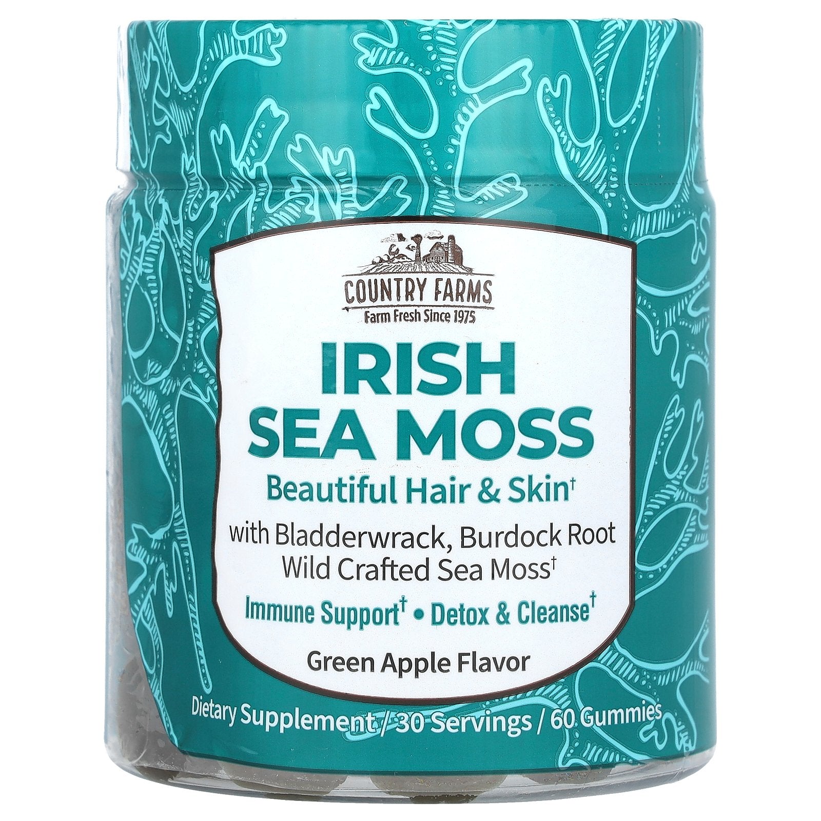 Country Farms, Irish Sea Moss Gummies, Green Apple , 60 Gummies