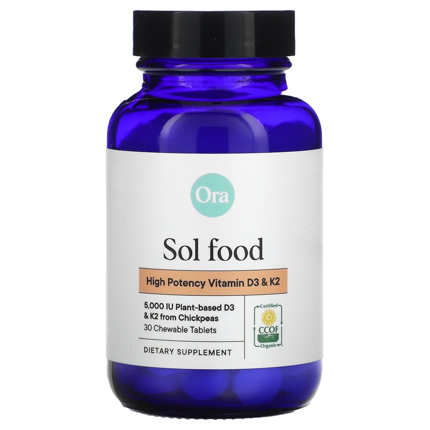 Ora, Sol Food, High Potency Vitamin D3 & K2, 30 Chewable Tablets