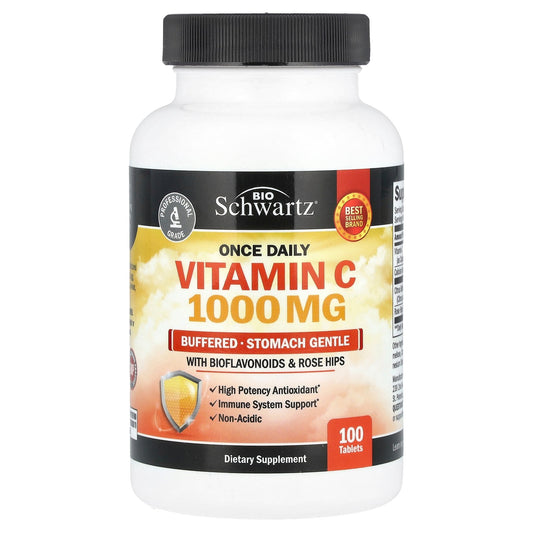 BioSchwartz, Once Daily Vitamin C, Buffered, Stomach Gentle with Bioflavonoids & Rose Hips, 100 Tablets