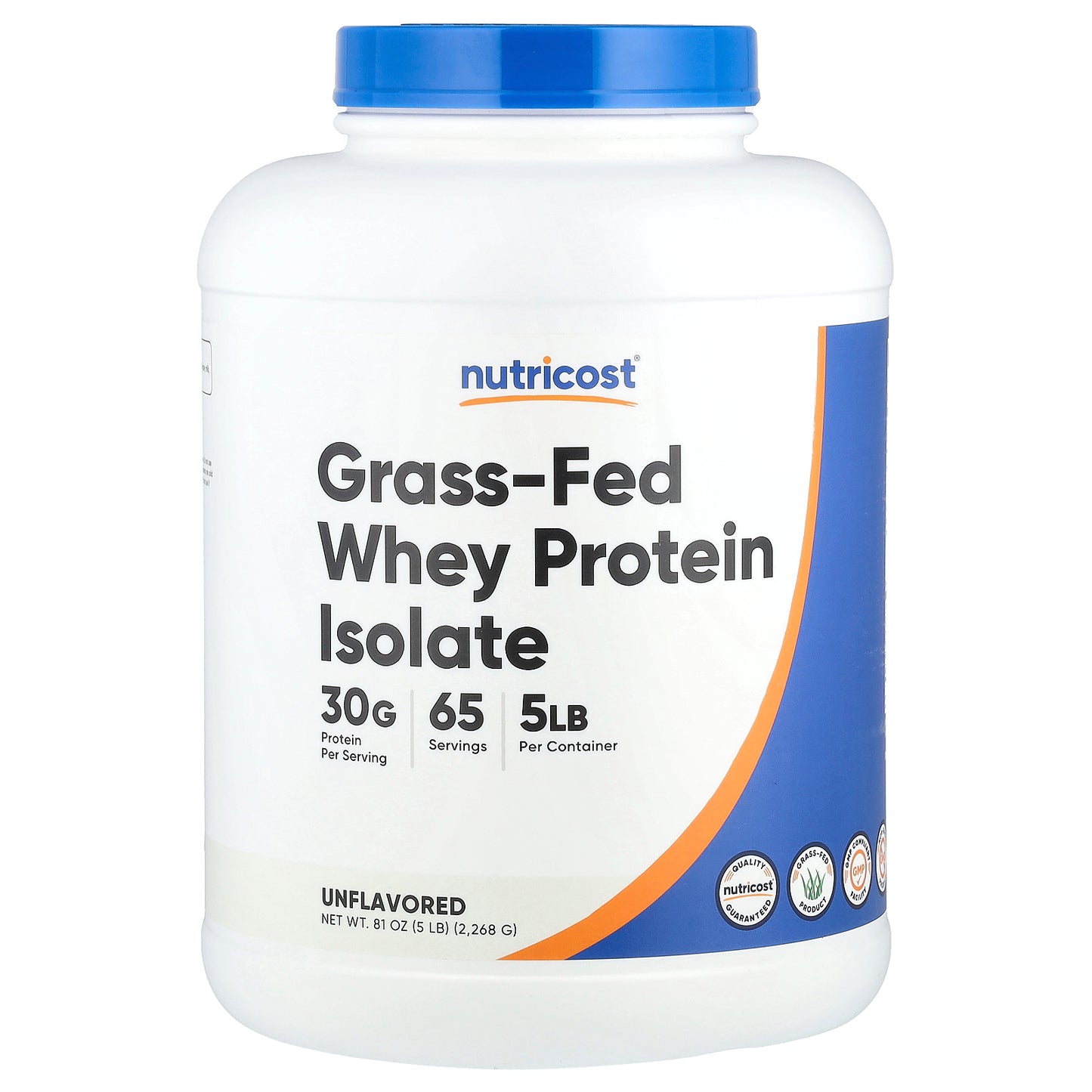 Nutricost, Grass-Fed Whey Protein Isolate, Unflavored, 5 lb (2,268 g)