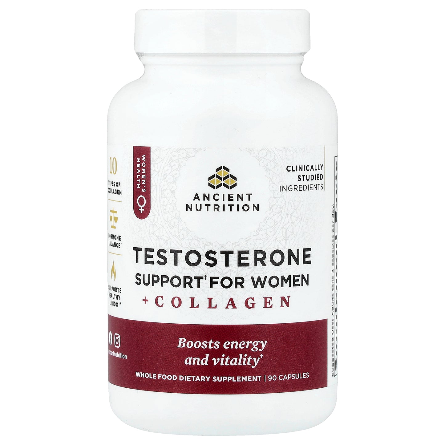 Ancient Nutrition, Testosterone Support for Women + Collagen, 90 Capsules