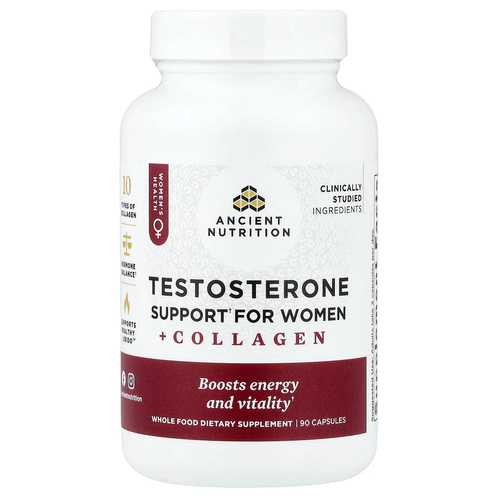 Ancient Nutrition, Testosterone Support for Women + Collagen, 90 Capsules