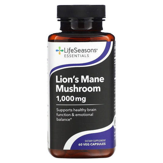 LifeSeasons, Lion's Mane Mushroom, 1,000 mg, 60 Veg Capsules (500 mg per Capsule)