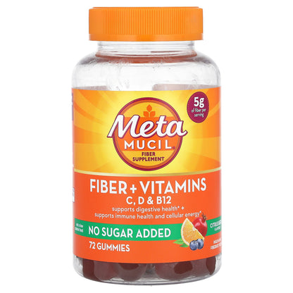 Metamucil, Fiber + Vitamins, C, D,& B12, Citrus Berry, 72 Gummies