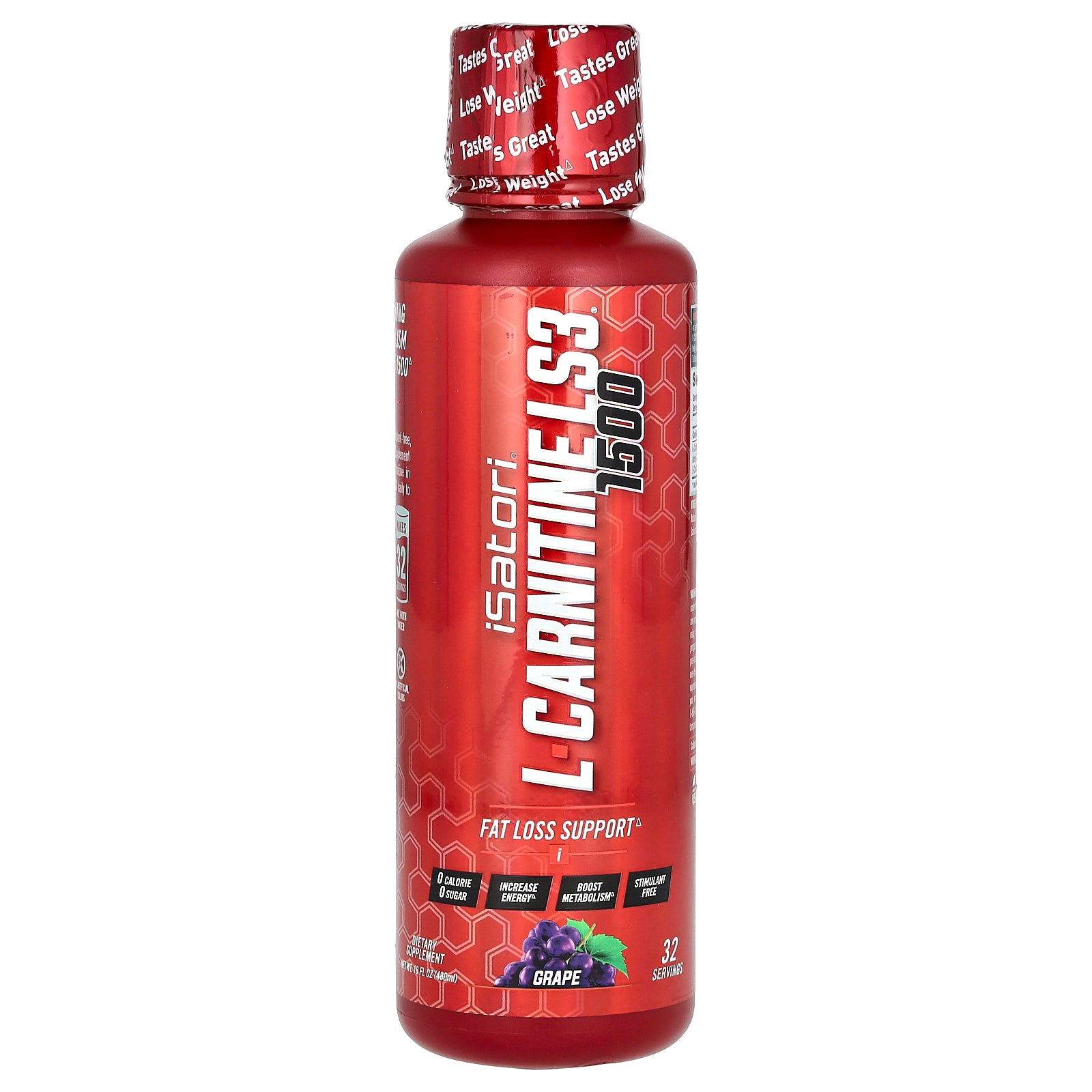 Isatori, L-Carnitine LS3 1500, Grape, 1,500 mg, 16 fl oz (480 ml)