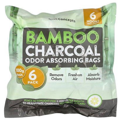 basicConcepts, Bamboo Charcoal, Odor Absorbing Bags, 6 Pack