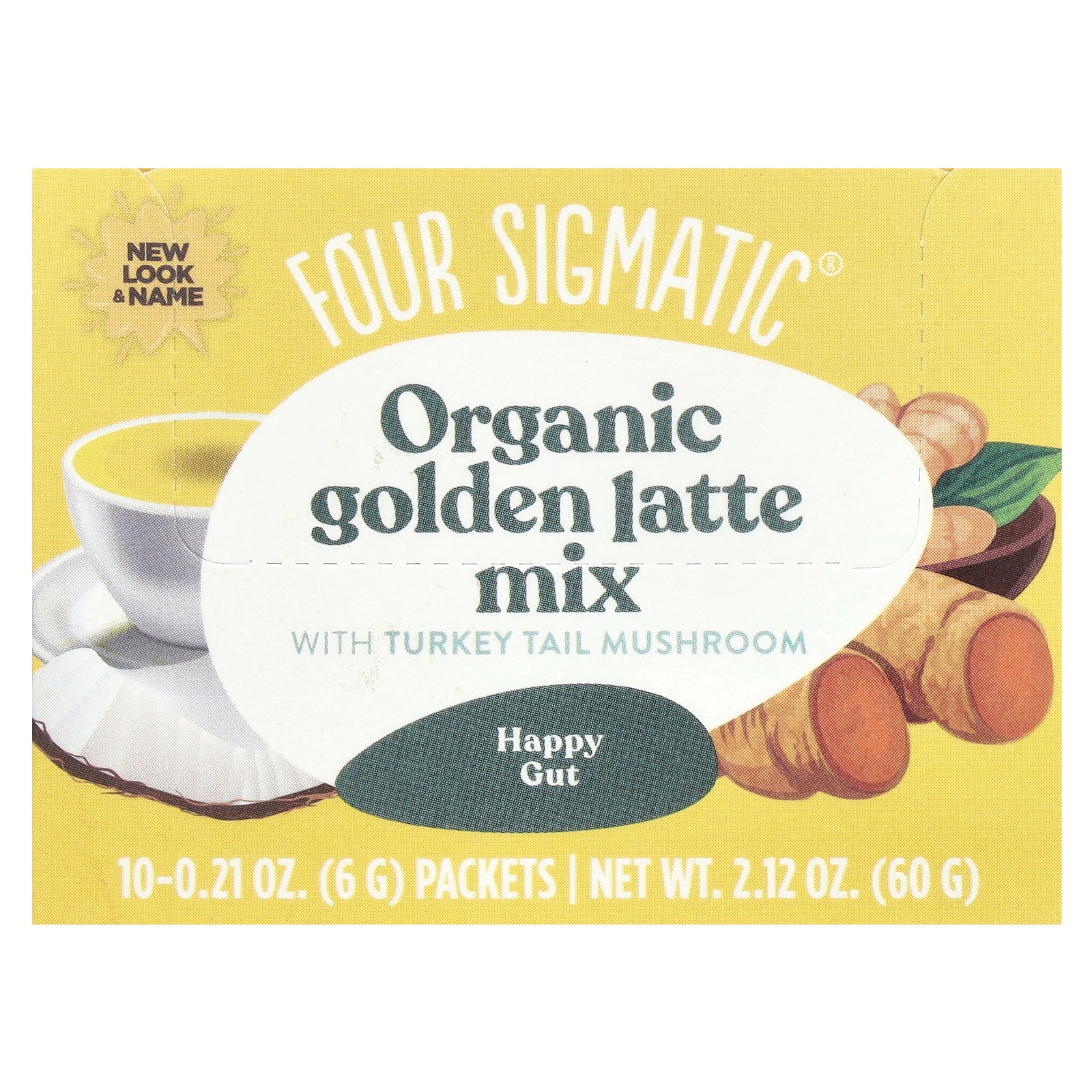 Four Sigmatic, Organic, Golden Latte Mix With Turkey Tail Mushroom, Caffeine Free, 10 Packets, 0.21 oz (6 g) Each