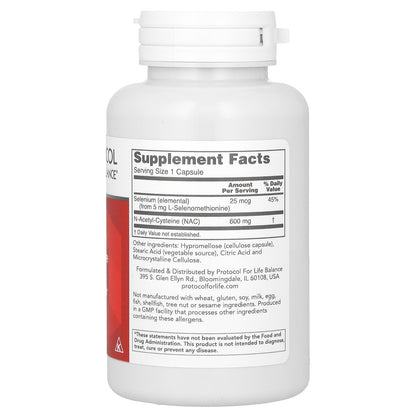 Protocol for Life Balance, NAC (N-Acetyl-Cysteine), 600 mg, 100 Veg Capsules