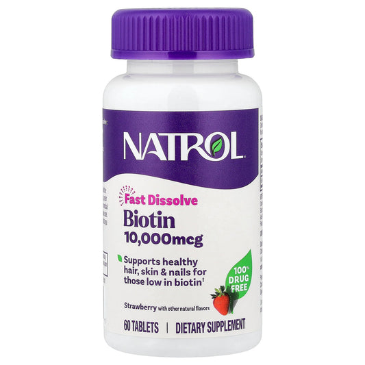 Natrol, Biotin, Fast Dissolve, Strawberry, 10,000 mcg, 60 Tablets