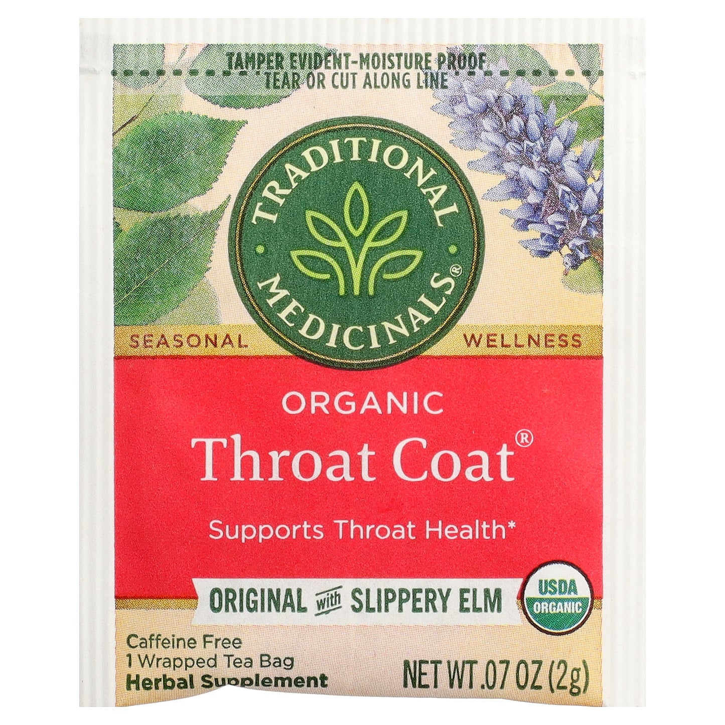 Traditional Medicinals, Organic Throat Coat®, Original with Slippery Elm, Caffeine Free, 16 Wrapped Tea Bags, 1.13 oz (32 g)