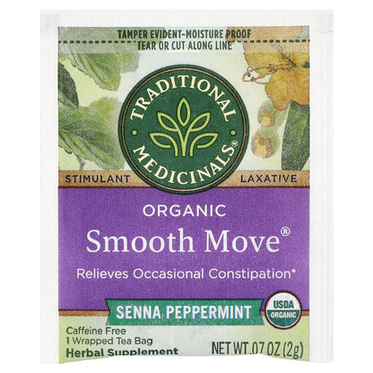 Traditional Medicinals, Organic Smooth Move®, Senna Peppermint, Caffeine Free, 16 Wrapped Tea Bags, 1.13 oz (32 g)