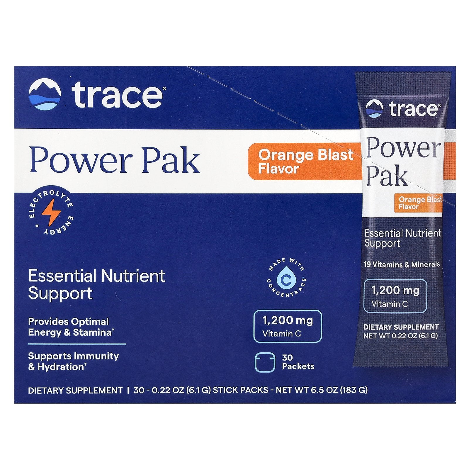 Trace, Power Pak, Orange Blast, 30 Stick Packets, 0.22 oz (6.1 g) Each