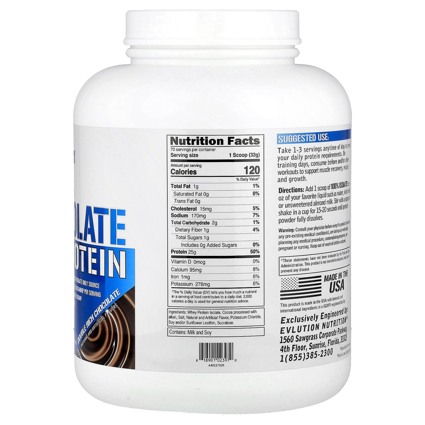 EVLution Nutrition, 100% Isolate Protein, Double Rich Chocolate, 5 lb (2.268 kg)