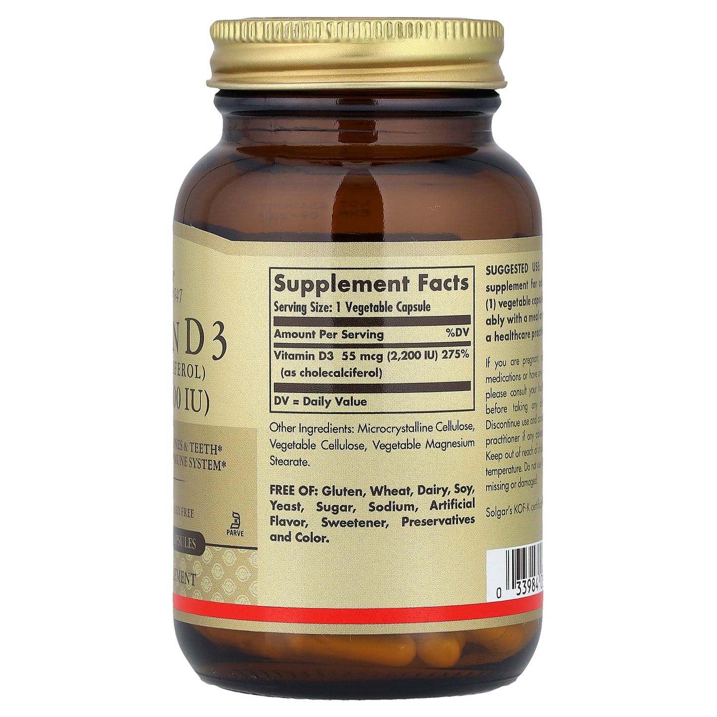 Solgar, Vitamin D3 , 55 mcg (2,200 IU), 100 Vegetable Capsules