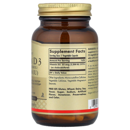 Solgar, Vitamin D3 , 55 mcg (2,200 IU), 100 Vegetable Capsules