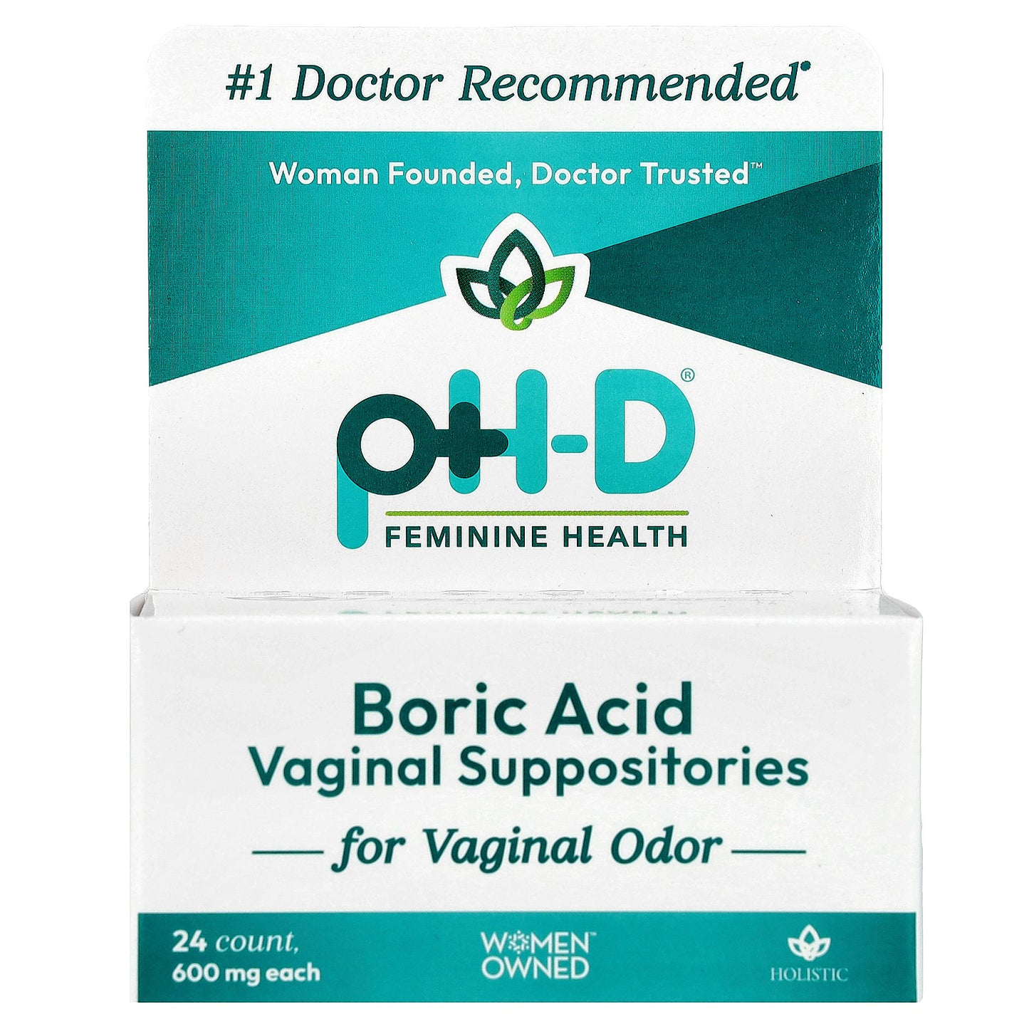 pH-D Feminine Health, Boric Acid Vaginal Suppositories, 600 mg, 24 Count