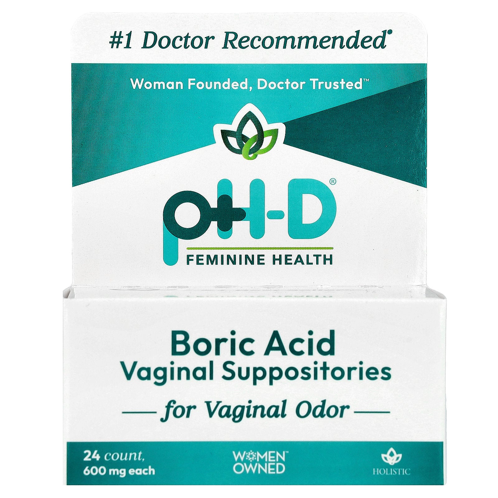 pH-D Feminine Health, Boric Acid Vaginal Suppositories, 600 mg, 24 Count