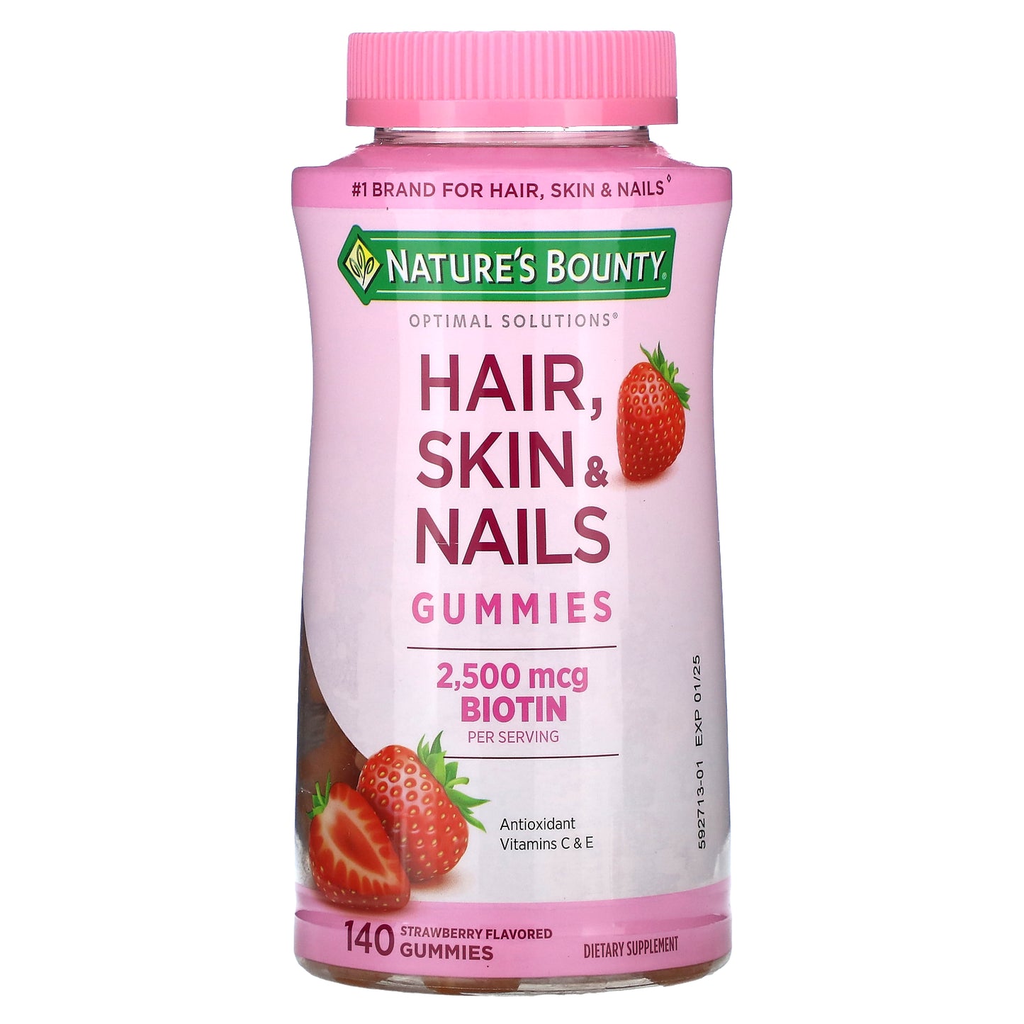 Nature's Bounty, Optimal Solutions®, Hair, Skin & Nails Gummies, Strawberry, 140 Gummies