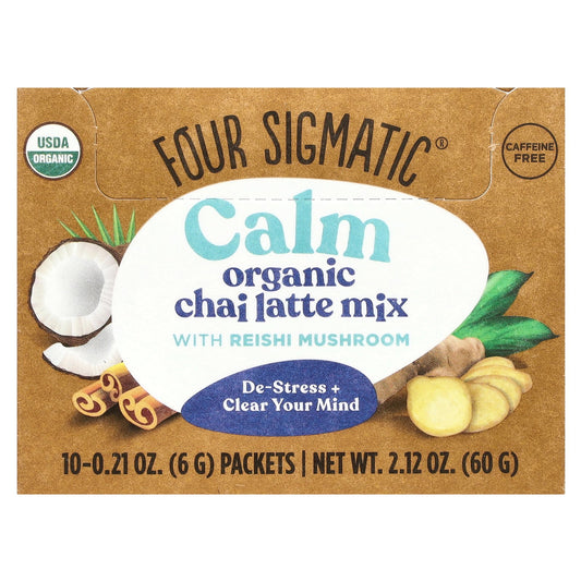 Four Sigmatic, Calm, Organic Chai Latte Mix with Reishi Mushroom, Caffeine Free, 10 Packets, 0.21 oz (6 g) Each